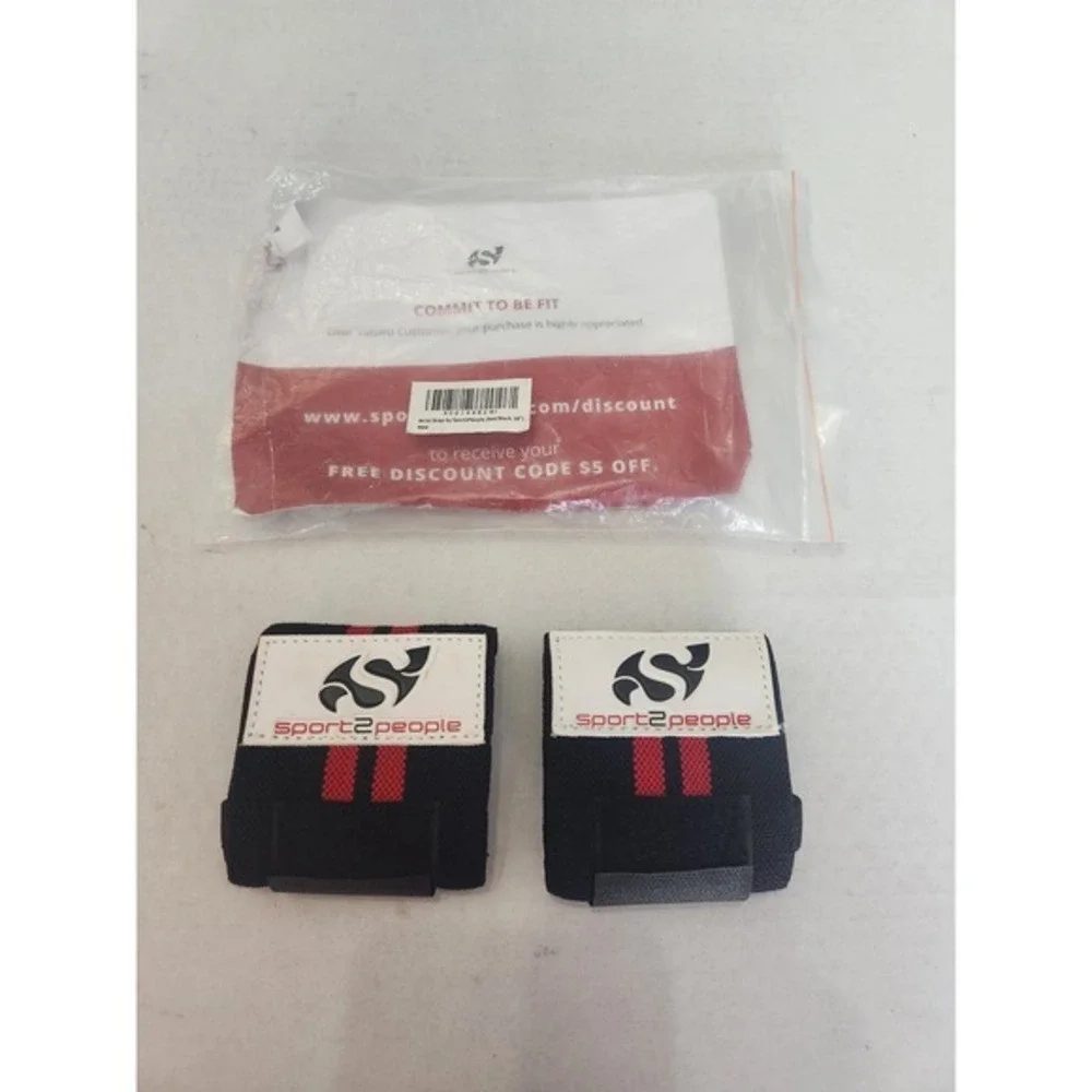 Sport2People Wrist Wraps Red Stripe Black Adjustable Weightlifting Gym Fitness‎